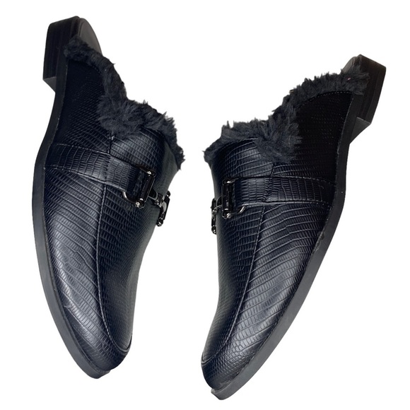 NEW G.H. Bass & Co Gwen Faux Croc leather mules faux fur trim womens shoes 8 - Picture 3 of 9